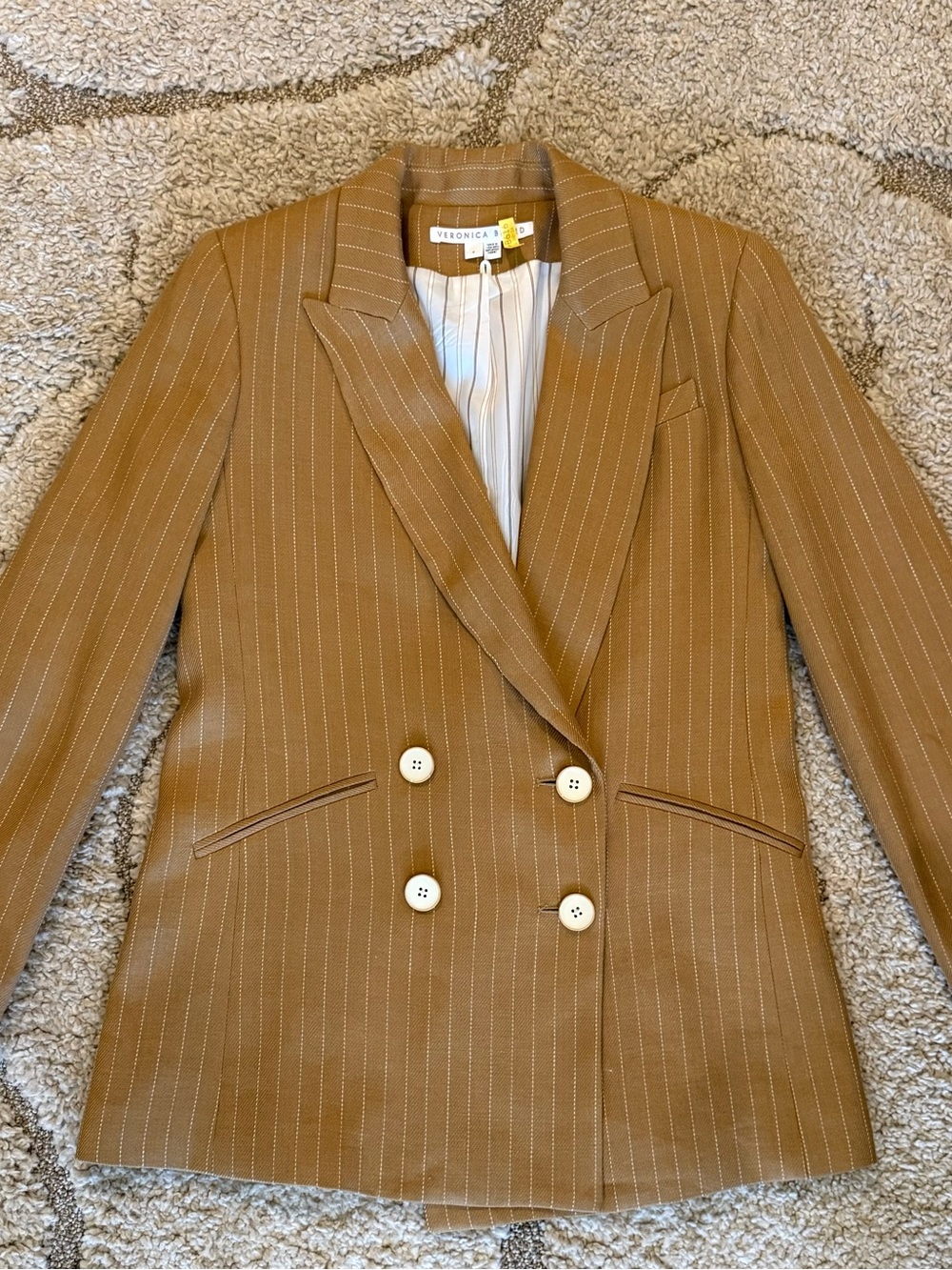 Veronica Beard Camel Pinstripe Wide-Leg Trousers - Picture 2 of 7